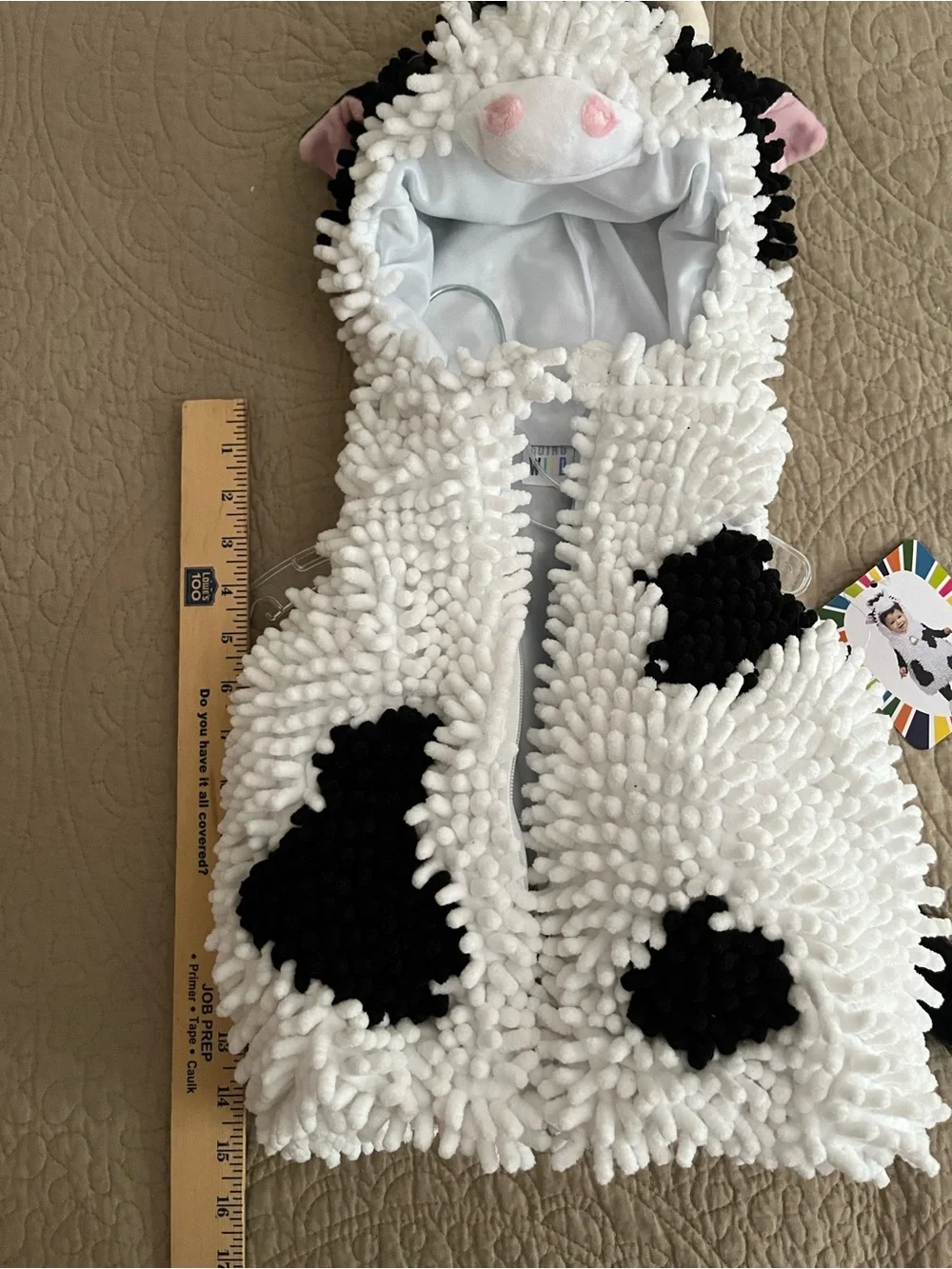 Kids Plush Cow Hooded Vest - White & Black